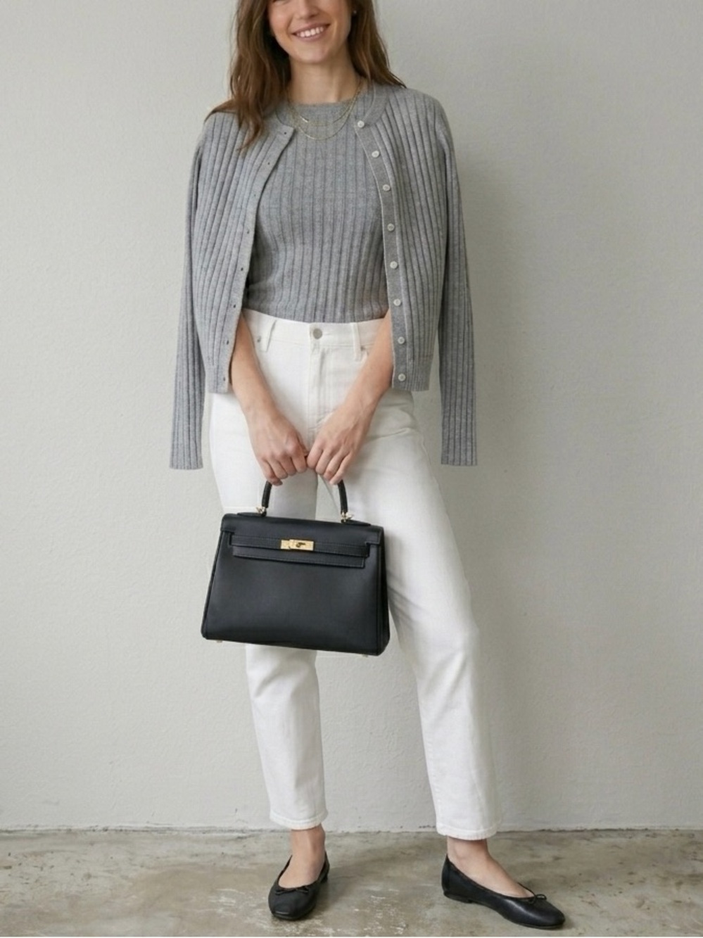 J.Crew 100% Cashmere Wide-Ribbed Grey Cashmere Cardigan Sweater